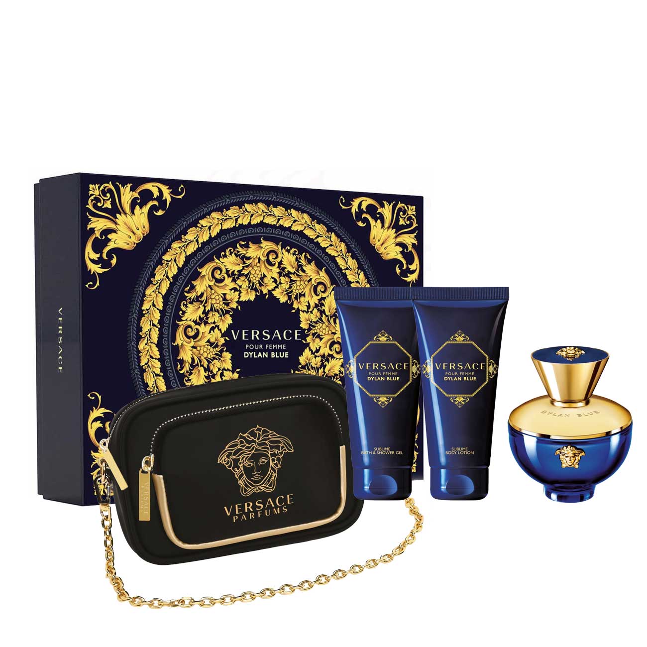 مجموعة عطر نسائي ديلان بلو بور فيم من فيرساتشي (EDP 100 مل + جل استحمام 100 مل + لوشن 100 مل)