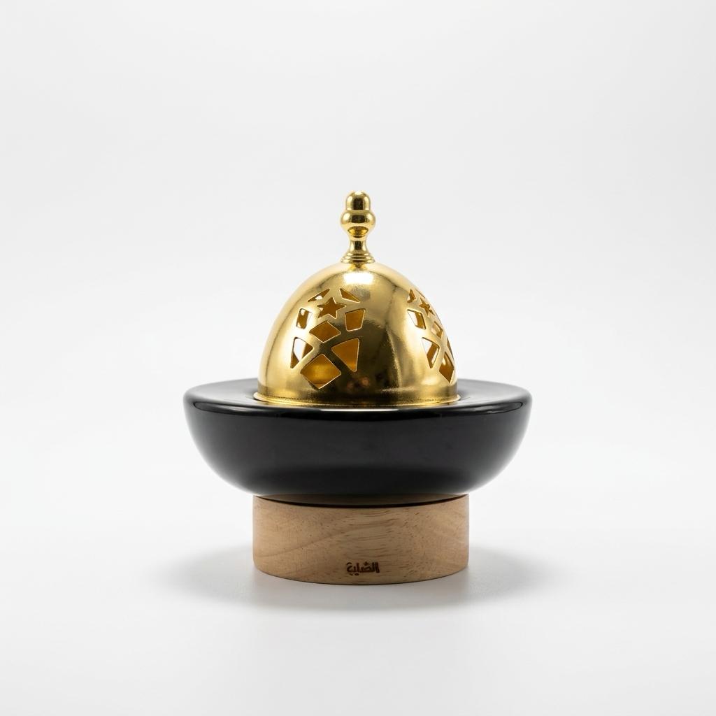 Black Round with Gold Dome by Al Shaya Perfumes