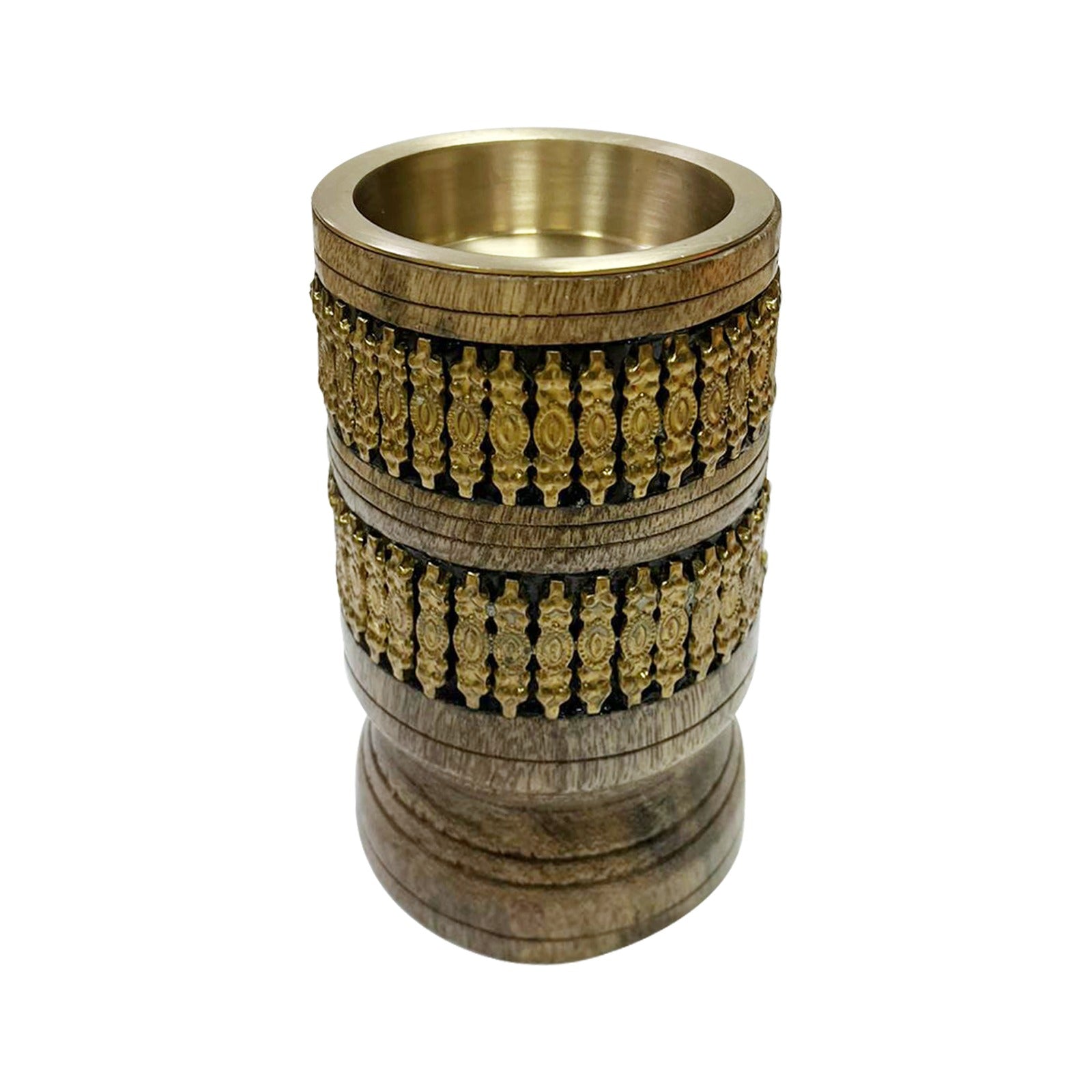 Cylindrical Wooden Mubkhar with Distinctive Copper Decoration by Al Shayea Perfumes