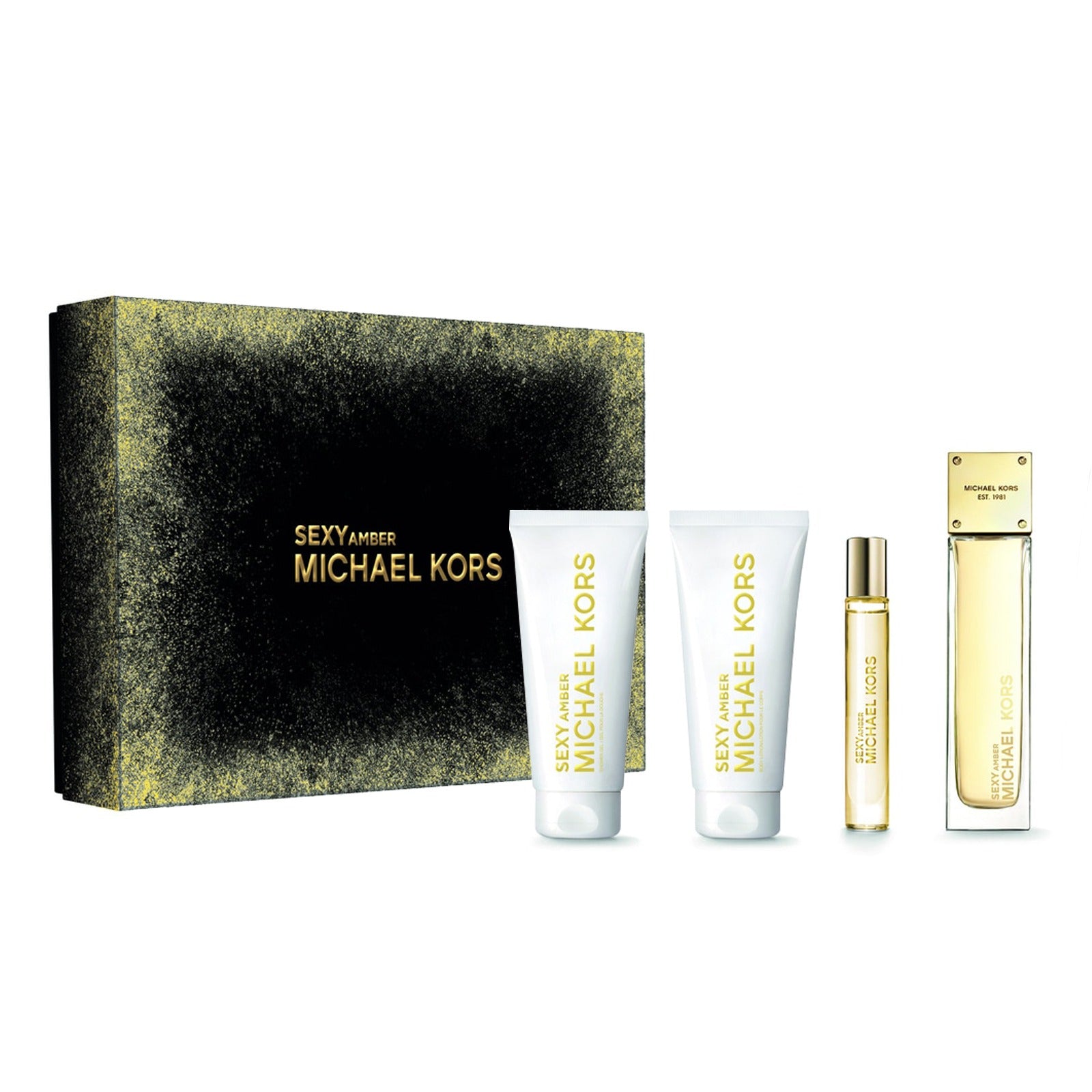 مجموعة عطر أمبر للنساء من مايكل كورس (عطر 100 مل + عطر سفر 10 مل + لوشن جسم 100 مل + جل استحمام 100 مل)