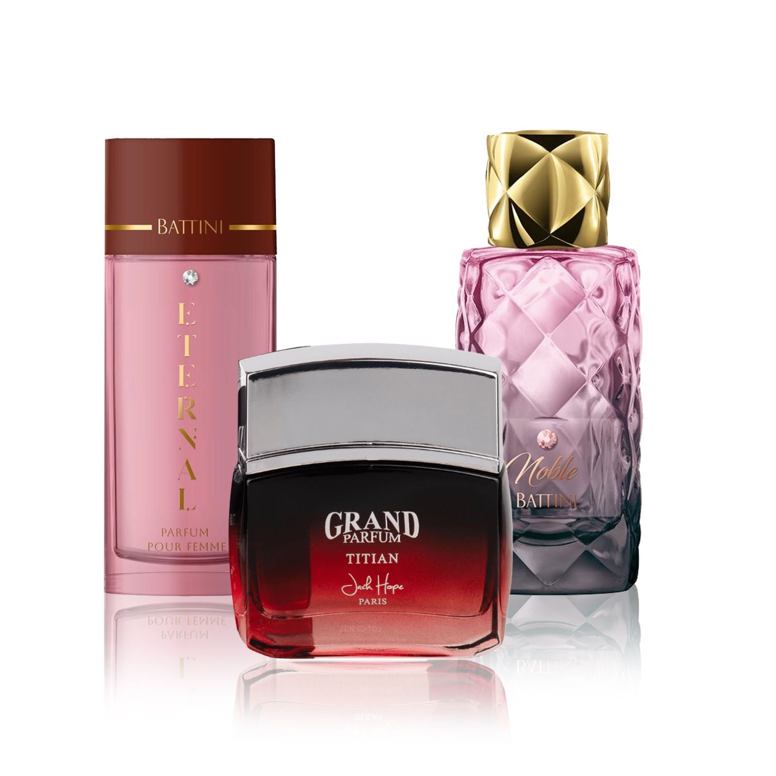 مجموعة عطور نسائية EDP من جاكوس باتيني (عطر ستين 100 مل + عطر ميموار 100 مل + عطر مار شيري 100 مل)