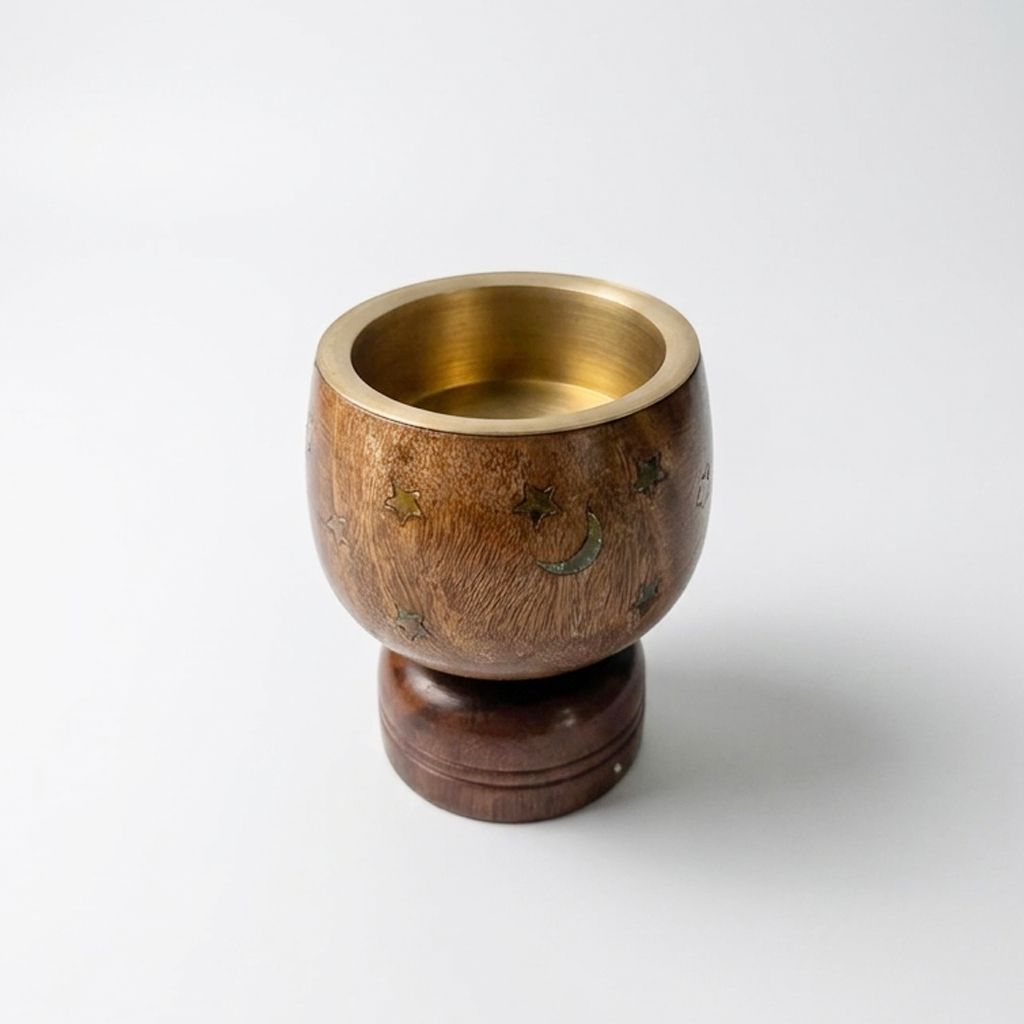 Round Wooden Bakhoor Burner with a base by Al-Shaya Perfumes