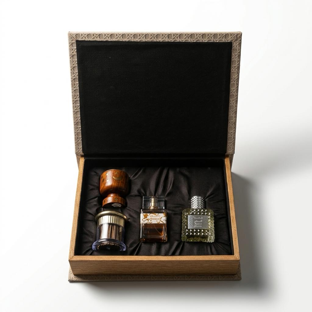 Wooden Ghusoon Gift Set No. 258 by Alshaya Perfumes (Personalized Gift)